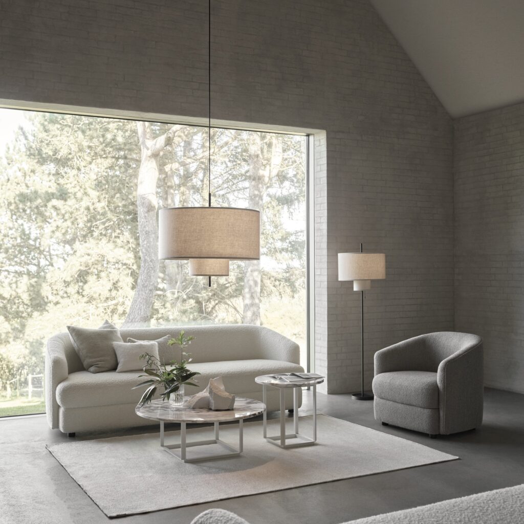 New_Works_Autumn_21_Margin_Pendant_0_Margin_Floor_Lamp_Covent_Sofa_Deep_3-Seater_Covent_Lounge_Chair_Florence_Coffee_and_Side_Table